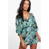 palm print kimono playsuit multi