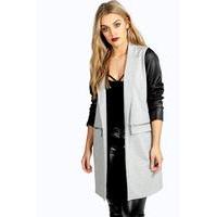 Paige PU Sleeve Jersey Duster Jacket - grey