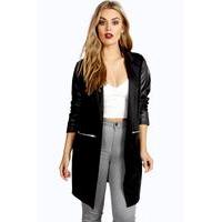 Paige PU Sleeve Jersey Duster Jacket - black