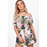 palm print off shoulder playsuit multi