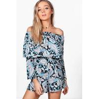 Paisley Off the Shoulder Double Frill Playsuit - multi