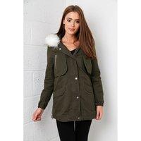 Parka Coat with White Fur in Khaki