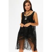 paris black tassel mesh kimono