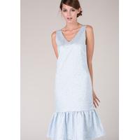 Pale Blue Frill Hem Lined Dress