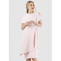 Pale Pink Cold Shoulder Midi Dress with Wrap Skirt