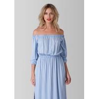 pale blue off the shoulder midi dress