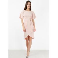 Pale Pink Tie Front Kimono Sleeve Dress