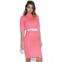 Paper Dolls Coral Waffle Bodycon Dress with Bow Waist