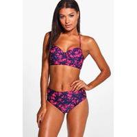 Palm Underwired High Waist Bikini - navy