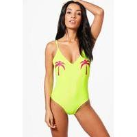 Palm Placement Scoop Back Swimsuit - lime