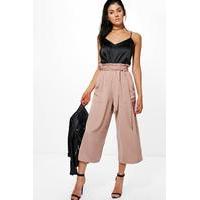 Paperbag Waist Pocket Side Culottes - sand