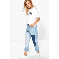 Patchwork Boyfriend Jeans - mid blue