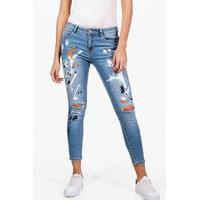 Paint Splatter Skinny Jeans - blue