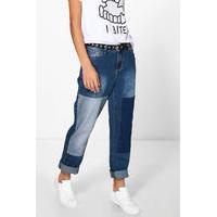 Patchwork Boyfriend Jeans - dark blue