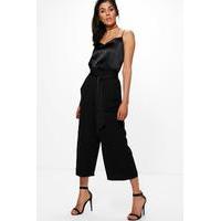 Paperbag Waist Pocket Side Culottes - black