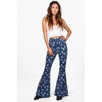 Paisley Floral Jersey Flares - navy