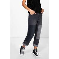 Patchwork Boyfriend Jeans - charcoal