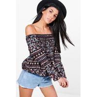 Paisley Print Woven Shirred Top - multi