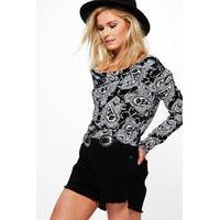 Paisley Print Cowl Front Crop - black