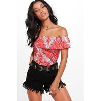 Paisley Off The Shoulder Top - red