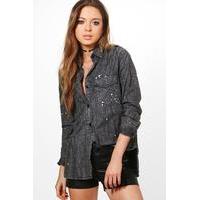 Paint Splatter Oversize Denim Shirt - black