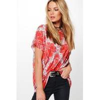 Paisley Slash Neck T-Shirt - red