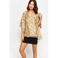 Patterned Tie Up Suedette Poncho Top