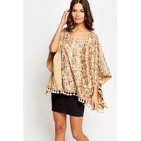 Patterned Tie Up Suedette Poncho Top