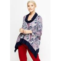 Paisley Print Cowl Neck Asymmetric Top