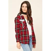 Patched Hooded Flannel Shirt