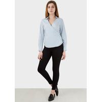 Pale Tie Wrap Over Long Sleeve Blouse