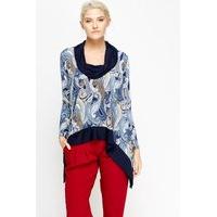 Paisley Print Cowl Neck Asymmetric Top