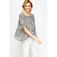 paisley print sheer off shoulder top