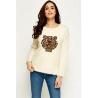 patch tiger dip hem jumper