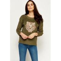 patch tiger dip hem jumper