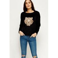 patch tiger dip hem jumper