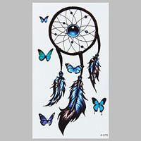 Partysu Blue Butterfly Indian Dreamcatcher Fashion Waterproof Tattoo Stickers