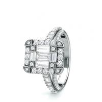 Pave Setting Round/Baguette Diamond Cluster Ring