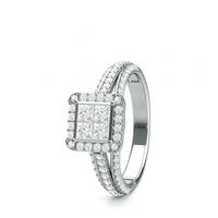 Pave Setting Round/Princess Diamond Cluster Ring