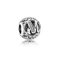 pandora silver vintage letter m charm