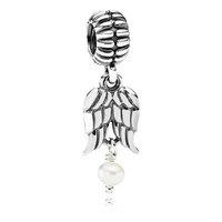 PANDORA Silver Angel Wings and Pearl Drop Charm