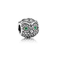 PANDORA Silver and Green Zirconia Wise Owl Charm