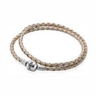 pandora silver and white leather double bracelet