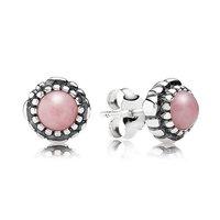 PANDORA Silver Pink Opal Stud Earrings, October Birthstone Studs
