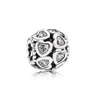 PANDORA Silver and Cubic Zirconia Sparkling Openwork Heart Charm