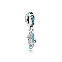 PANDORA Silver and Teal Zirconia Tropical Seahorse Drop Charm