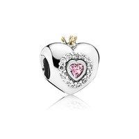 PANDORA Silver and Gold Pink Princess Heart Charm