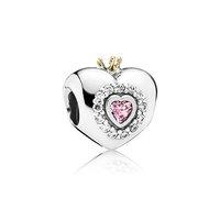 pandora silver and gold pink princess heart charm