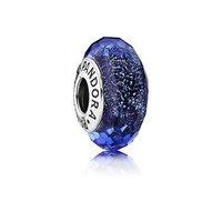PANDORA Silver Iridescent Blue Faceted Glass Murano Charm