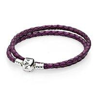 PANDORA Silver and Purple Leather Double Bracelet